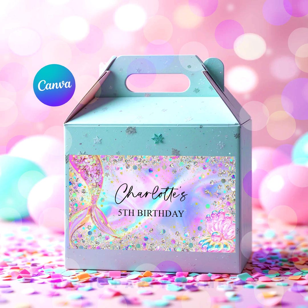 Editable Mermaid Birthday Gable Box Label: Under the Sea (instant ...