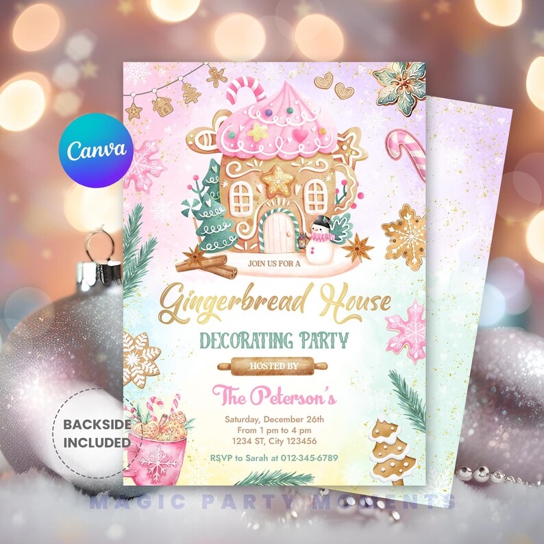 Christmas Party Invitation Gingerbread House Decorating Party