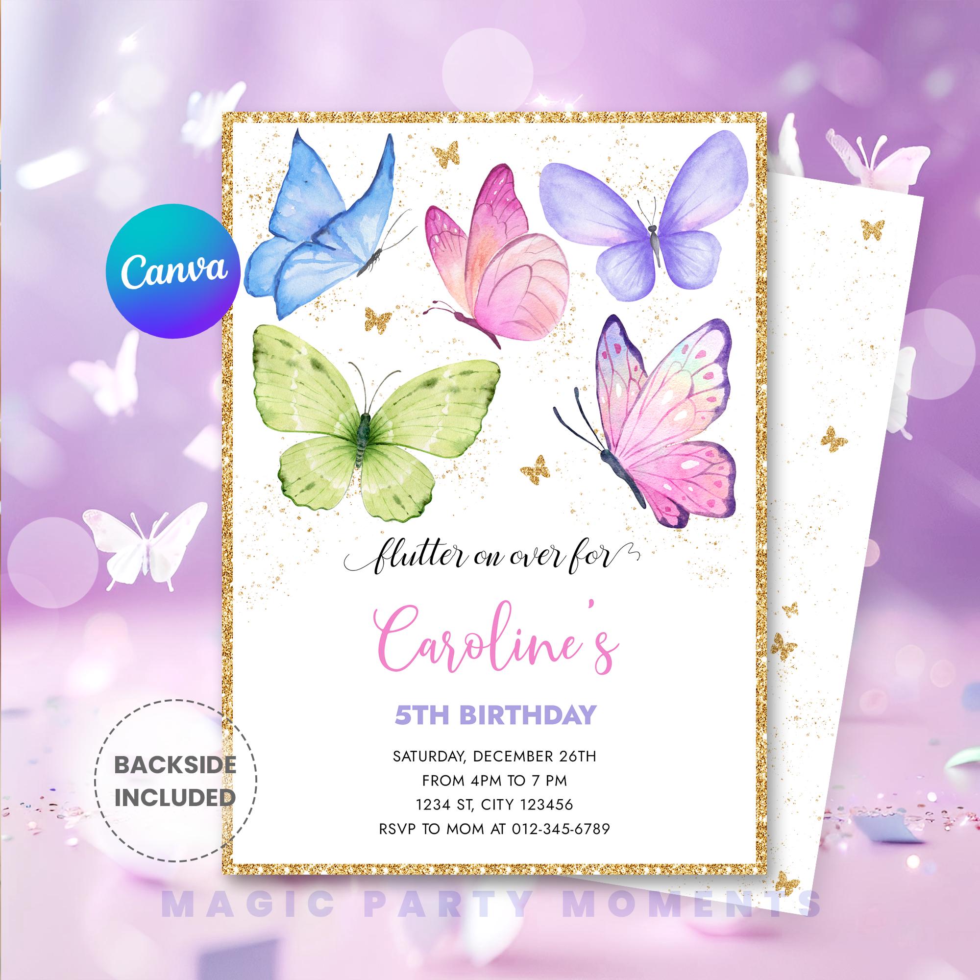 Editable Butterfly Birthday Invitation – Flutter on Over Magical Whimsical  Garden Girl Birthday Party Template, Instant Download - Etsy, image size:2000x2000