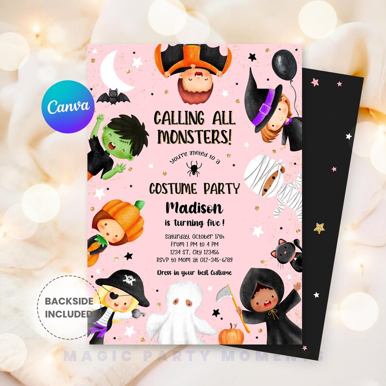Editable Calling All Monsters Birthday Invitation –girl Halloween Party ...