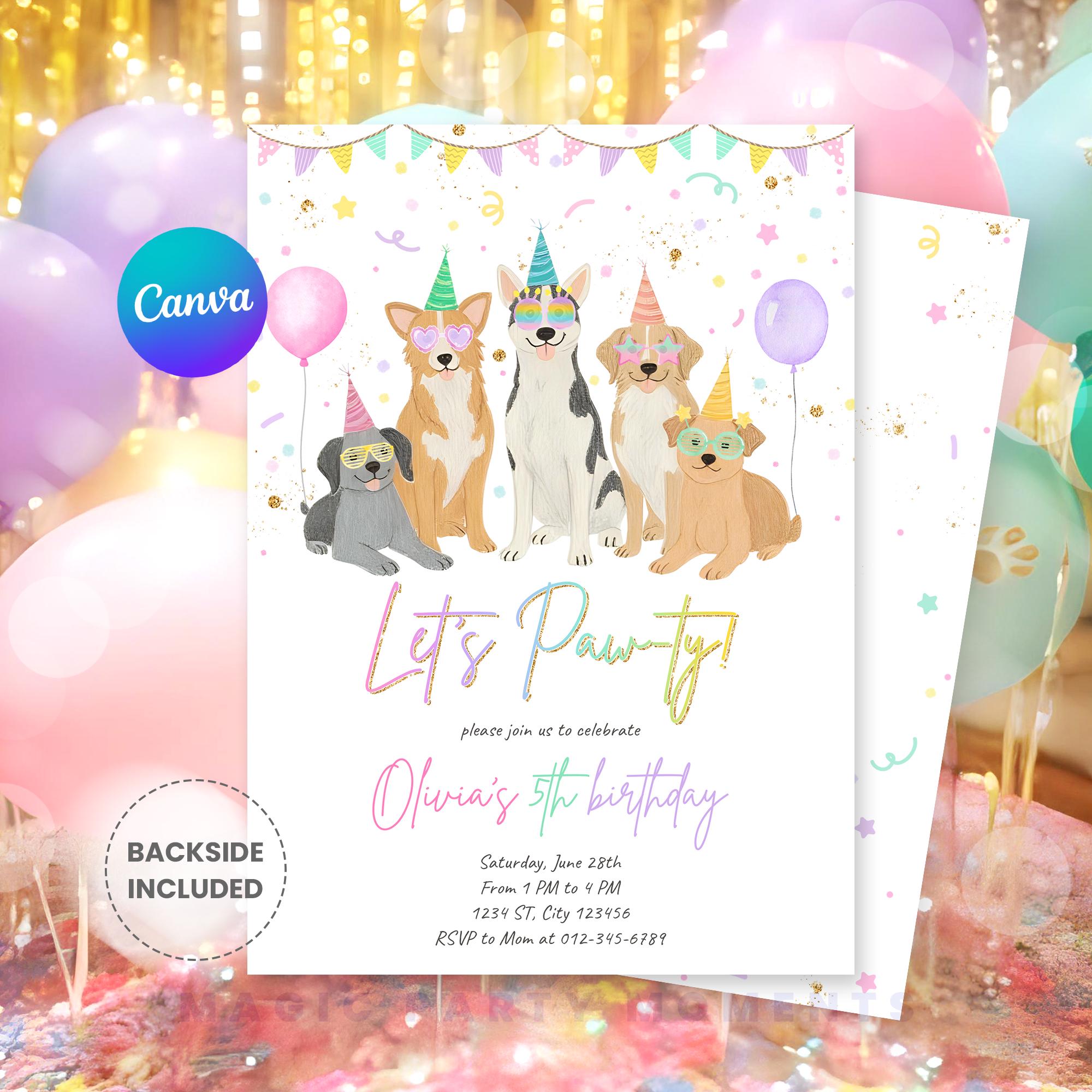 Editable Dogs Birthday Party Invitation – Puppy Birthday Party Animal ...