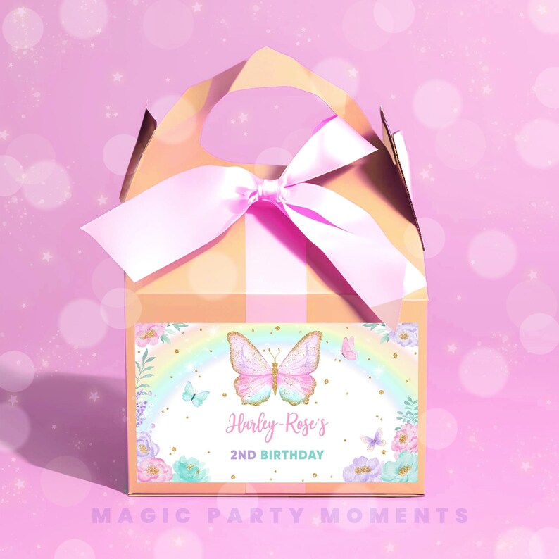 Pink Butterfly Label Editable Butterfly Gable Box Label: Pink Floral Baby Shower Favor ...