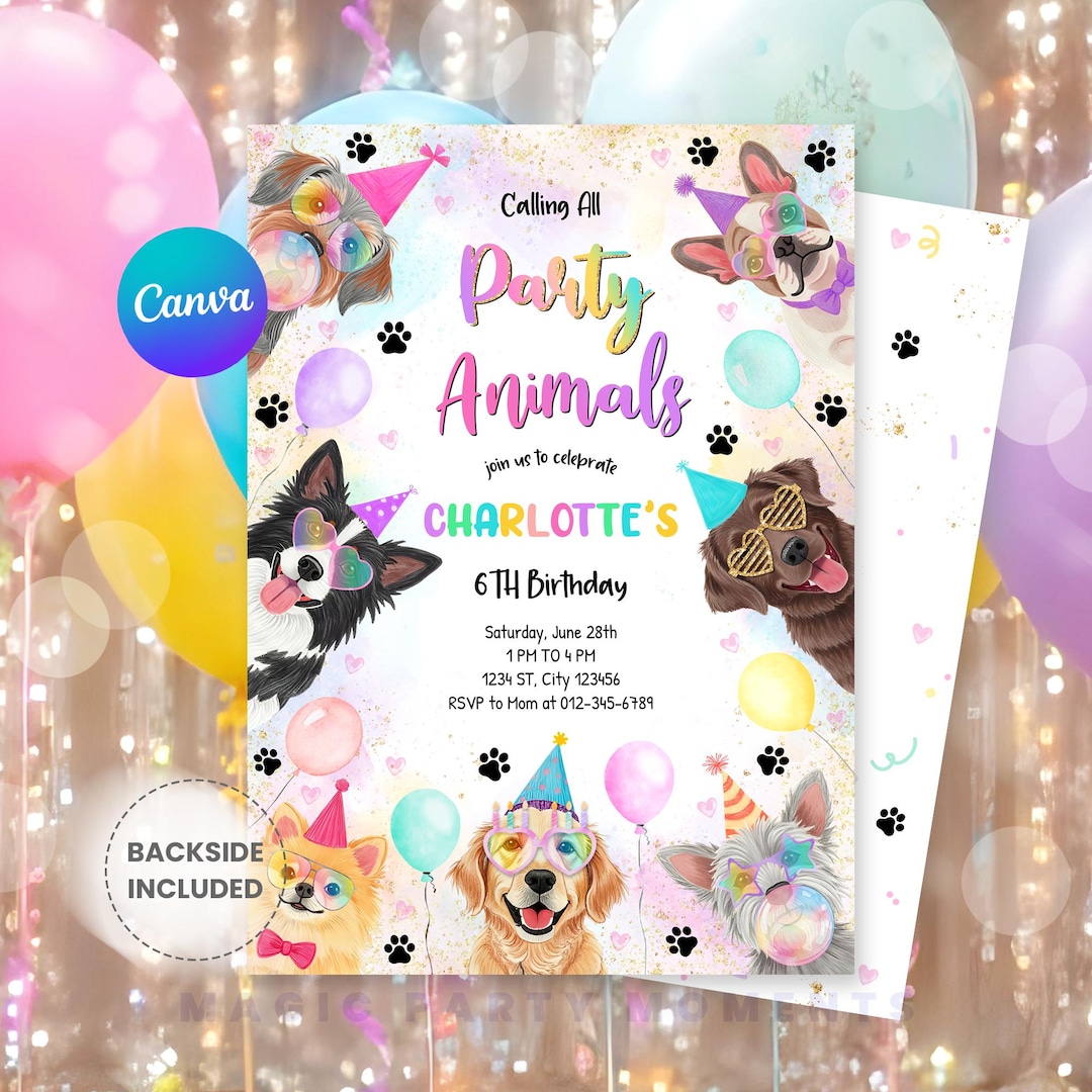 Editable Dogs Birthday Party Invitation – Puppy Birthday Party Animal ...