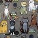 Cattitude in grey - Japanese Cotton Fabric - Half Yard