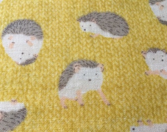 Yellow Hedgehog Fabric, Japanese Cotton Fabric, Woodland Animals, Forest Animal Fabric, Double Gauze, By the Yard, Half Yard