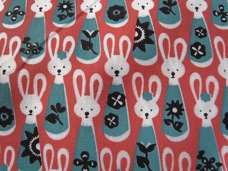 White Fat QuarterCotton Fabric FQChildren KidRetro Vintage Bunny Craft
