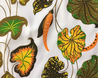 Caladium Plant Leaf Fabric - Hand Printed fabric - Cotton Fabric -Modern  Retro - Vintage Design - Orange green - Fat Quarter - Half Yard