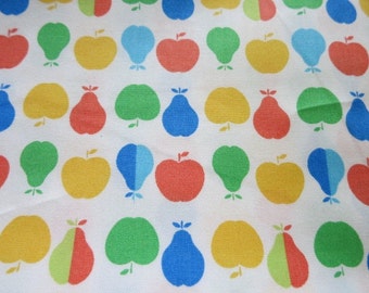 Apple and Pear Japanese Cotton Fabric, Red Green Blue Yellow, Cotton Poplin, By the Yard, Half Yard