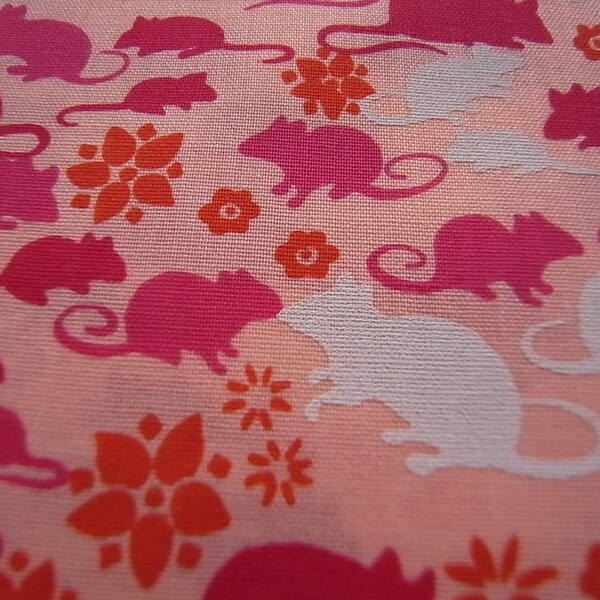 Half Yard - hand printed fabric - Pink RATS limited Edition