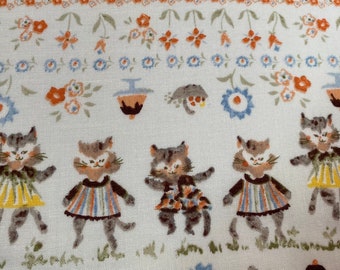 Light Blue Dancing Cats, Japanese Cotton fabric, Tea Party, Pastel Fabric, Cats in Clothes, Girl Fabric, By the Yard