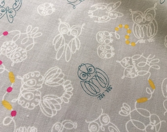 Grey Doodle Owl Fabric, cotton + steel fabric, Owl Macrame, Rashida Coleman Hale, By The Yard, Half Yard