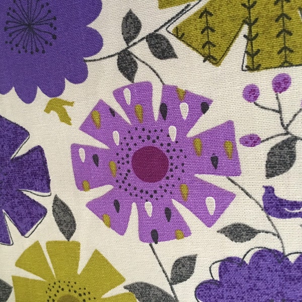 Tela floral púrpura, lienzo de algodón japonés, flores grandes brillantes, peso medio, cortado a medida, cuarto gordo, media yarda, última pieza
