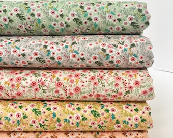 Floral Cotton Lawn Fabric, Pastel Florals, Half Yard, Fabric by the yard, Tiny flowers, Pink, Blue, Grey, Peach