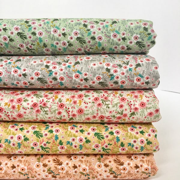 Floral Cotton Lawn Fabric, Pastel Florals, Half Yard, Fabric by the yard, Tiny flowers, Pink, Blue, Grey, Peach
