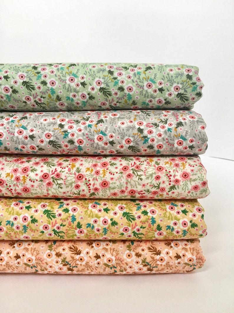 Floral Cotton Lawn Fabric, Pastel Florals, Half Yard, Fabric by the yard, Tiny flowers, Pink, Blue, Grey, Peach image 1