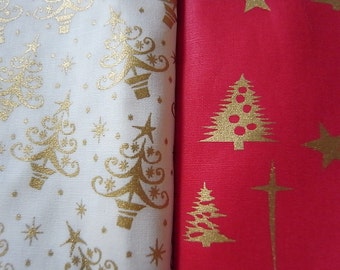 Christmas Fabric - Gold Christmas Trees - cotton fabric - Gold Fabric - Printed in Gold - Christmas tree - by the yard - Half Yard