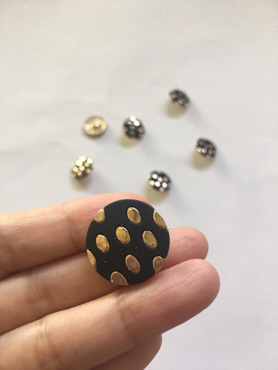 Black and Gold Buttons Oblique Polka Dots Metal Shank - Etsy