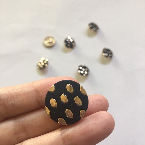 Black and Gold Buttons - Oblique Polka dots - Metal Shank Buttons - Coat Buttons - Dress Buttons - 20 mm x 8 Buttons