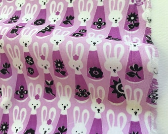 Purple Rabbit Fabric - Purple Bunnies - Hand Printed Cotton Fabric - White Rabbit - By the Yard - Fat Quarter - Half Yard