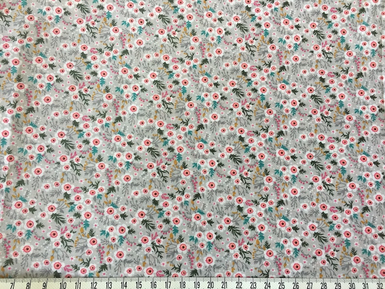 Floral Cotton Lawn Fabric, Pastel Florals, Half Yard, Fabric by the yard, Tiny flowers, Pink, Blue, Grey, Peach image 2