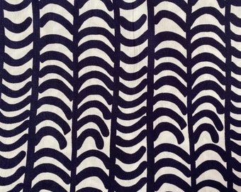 Navy Blue Graphic Lines, Cotton Fabric, Off White, Half Yard - By the yard