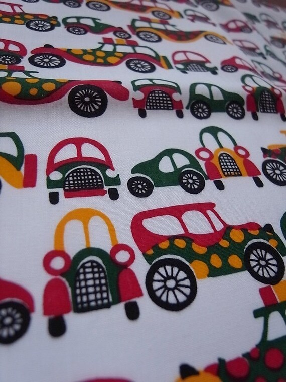 Items similar to VINTAGE CARS Hand Printed limited cotton fabric