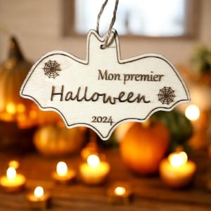 Premier Halloween personnalisé en bois pour bébé, chauve-souris, panneau Halloween