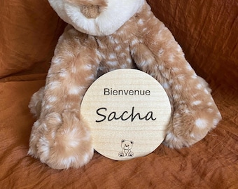 Personalized wooden baby welcome sign, birth, customizable