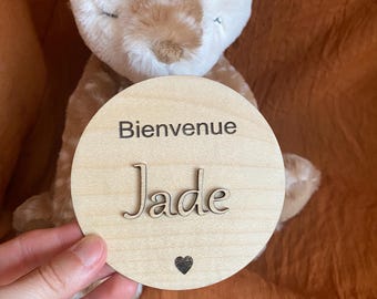 Personalized wooden baby welcome card, birth