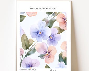 Rhode Island - Violet Name State Flowers Wallart - Subtle Elegance