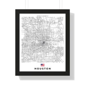Houston City Map Print Wall Art, Personalized Digital Download or Framed, Stylish Home Decor, Custom Color Options, Modern Urban Artwork