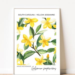South Carolina Wall Art - Yellow Jessamine State Flower Print, Vibrant Botanical Home Decor, Southern Charm Floral Artwork