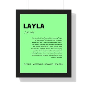 Layla Name Typography Wall Art - Decorazione affascinante per la cameretta dei bambini, opera d'arte personalizzata per la cameretta dei bambini, stampa personalizzata con il nome del bambino