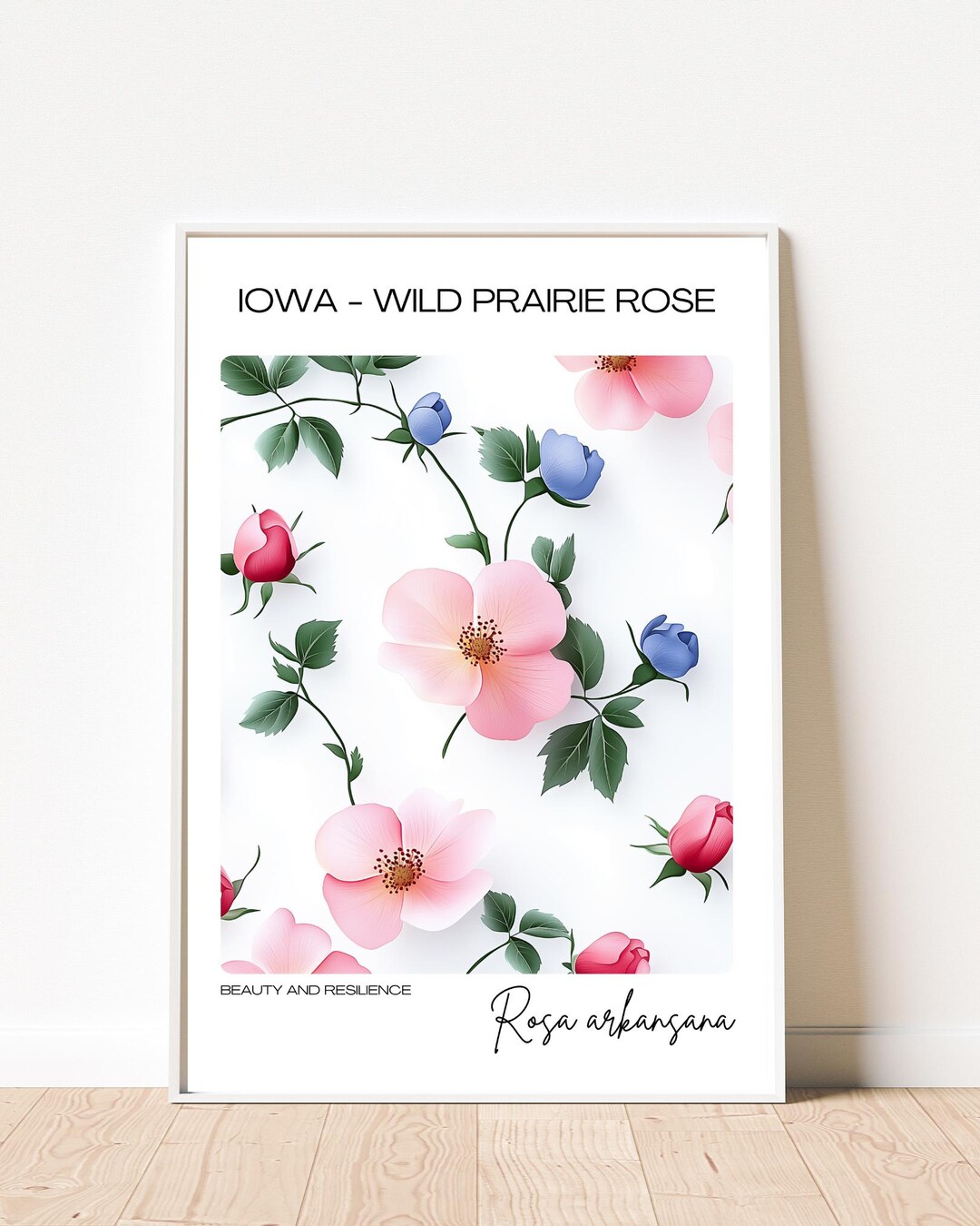 Iowa Wild Prairie Rose Wall Art - State Flower Floral Print Home Decor ...