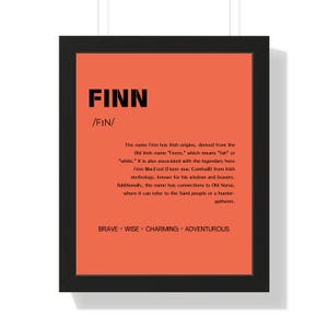Stampa artistica decorativa con tipografia del nome Finn / Decorazione per la casa stravagante e regalo per bambini / Arte murale personalizzata per la cameretta dei bambini