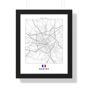 Mapa de la ciudad de Nantes, Francia: obra de arte mural (descarga digital o impresión), elegante decoración para amantes del arte francés, idea de regalo única