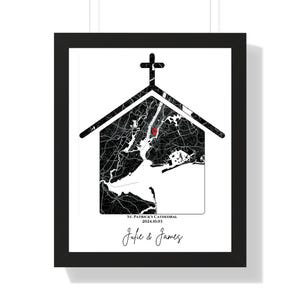 Benutzerdefinierte Karte Wandkunst Kirchenform Hochzeitsgeschenk, personalisiertes Memory Kunstwerk, digitaler Download & gerahmtes Dekor für besondere Momente