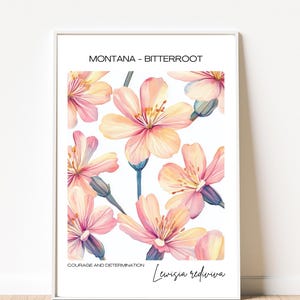 Montana State Flower Wall Art - Bitterroot Floral Print, Unique Botanical Home Decor, Montana Gift, Nature Lover