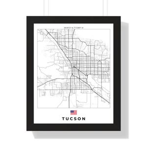 Impresión de arte mural de Tucson: decoración personalizada para el hogar, descarga digital y opciones enmarcadas, regalo único con mapa de la ciudad.