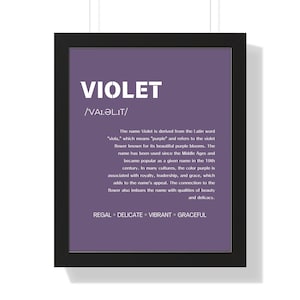 Nome Violet Typography Wall Art - Elegante decorazione per la cameretta dei bambini, stampa personalizzata per la cameretta dei bambini, regalo per bambini