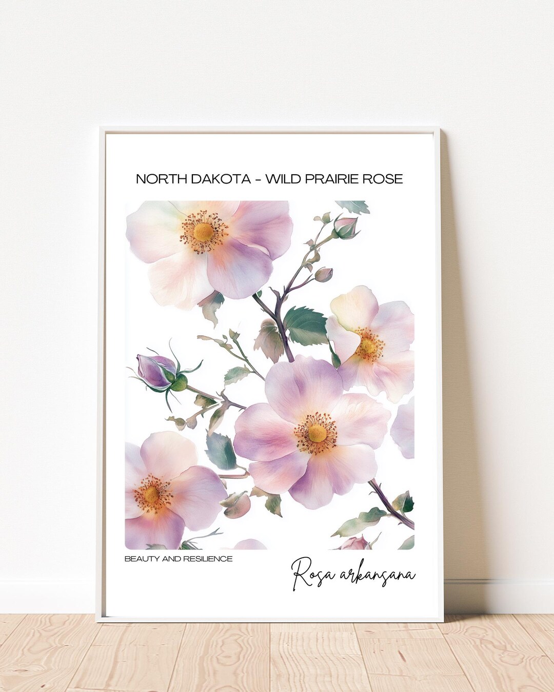 North Dakota Wild Prairie Rose Wall Art - Rustic State Flower Decor ...