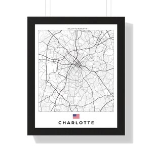 Oeuvre d'art murale de plan de ville de Charlotte | Téléchargement numérique ou impression | Décoration d'intérieur unique pour les amoureux de Charlotte