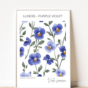Purple Violet Illinois State Flower Wall Art - Elegant Floral Print for Home Decor, Botanical Illustration Gift
