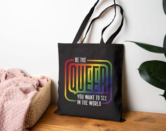 Pride Cotton Canvas Tote: "Be the Queer You Want to See" LGBTQ+ Gift