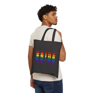 LGBTQ+ Pride Canvas Tote Bag: Rainbow Flag Shopping Bag image 1
