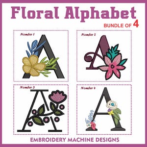 Floral Font Embroidery, A-Z Full Flower Alphabet Machine- Embroidery Designs, Uppercase Letters, BX font, PES DST -  Instant Download