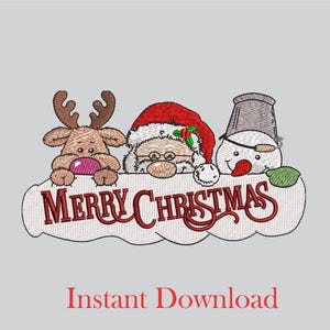 Santa and Reindeer, Snowman Embroidery Design | Christmas Machine Embroidery File - 4 Sizes Available