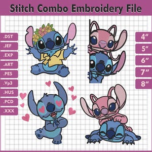 Stich mit Herz Stickmuster, Lilo Stickmaschine, Niedliche Baby Stitch Herz Stickerei, digitale Stickmuster