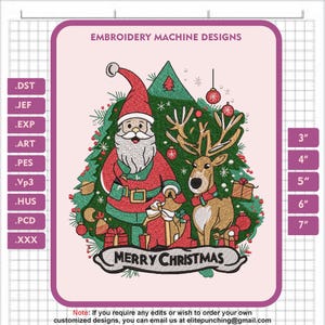 Santa and Deer Embroidery Design, Merry Christmas, Christmas Machine embroidery File, Digital Downloads