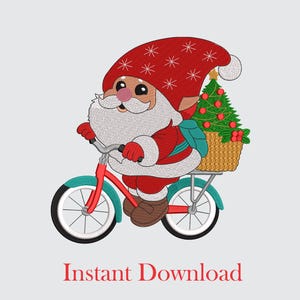 Santa Bike Embroidery Design – Santa Claus on Bicycle Embroidery Design  Digital Download Available in 5 Sizes
